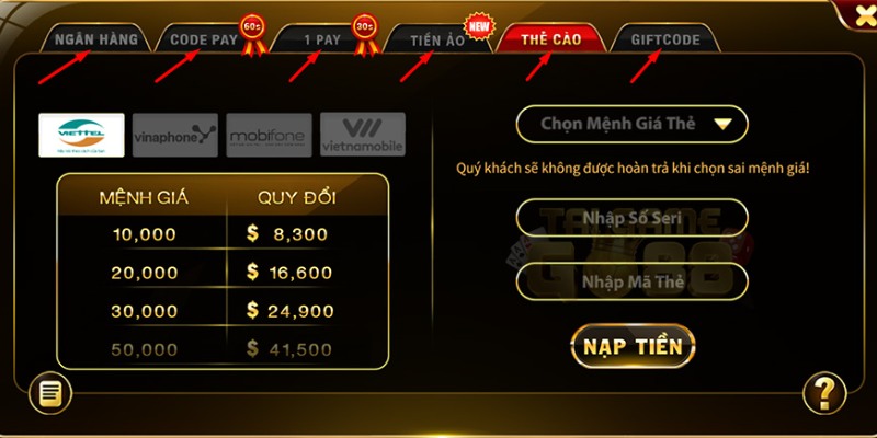 Nạp tiền Go88 bằng thẻ cào